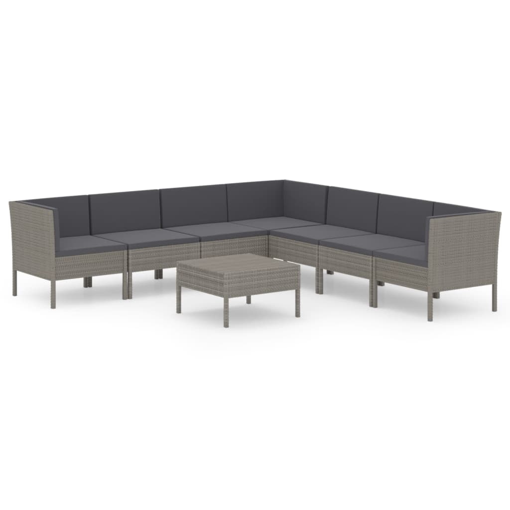 Vidaxl 8-Cz. Garden Lounge Set, Cushions, PE Rattan, Grey
