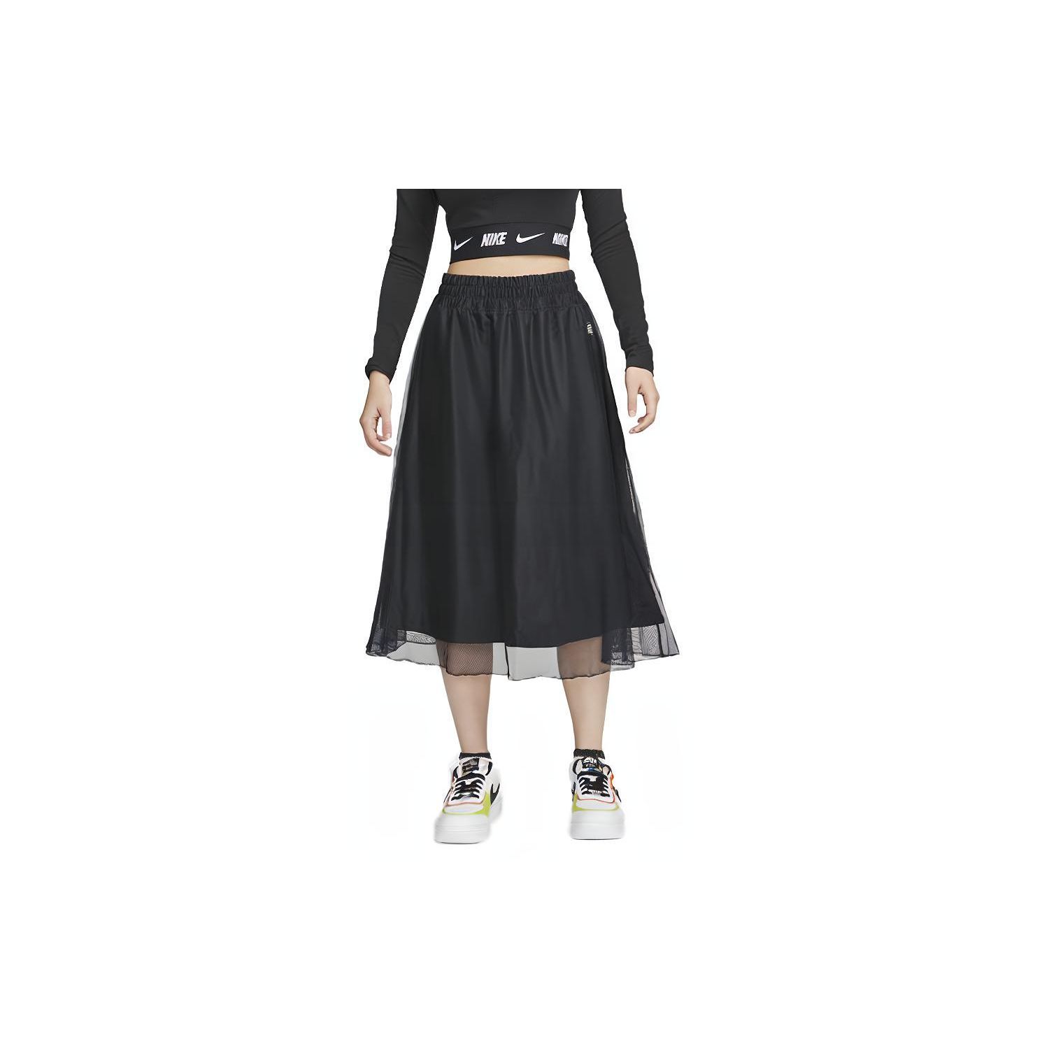 

Nike Loose Solid Color Pleated Mesh Skirt Women skirts Black DZ4724-010 M