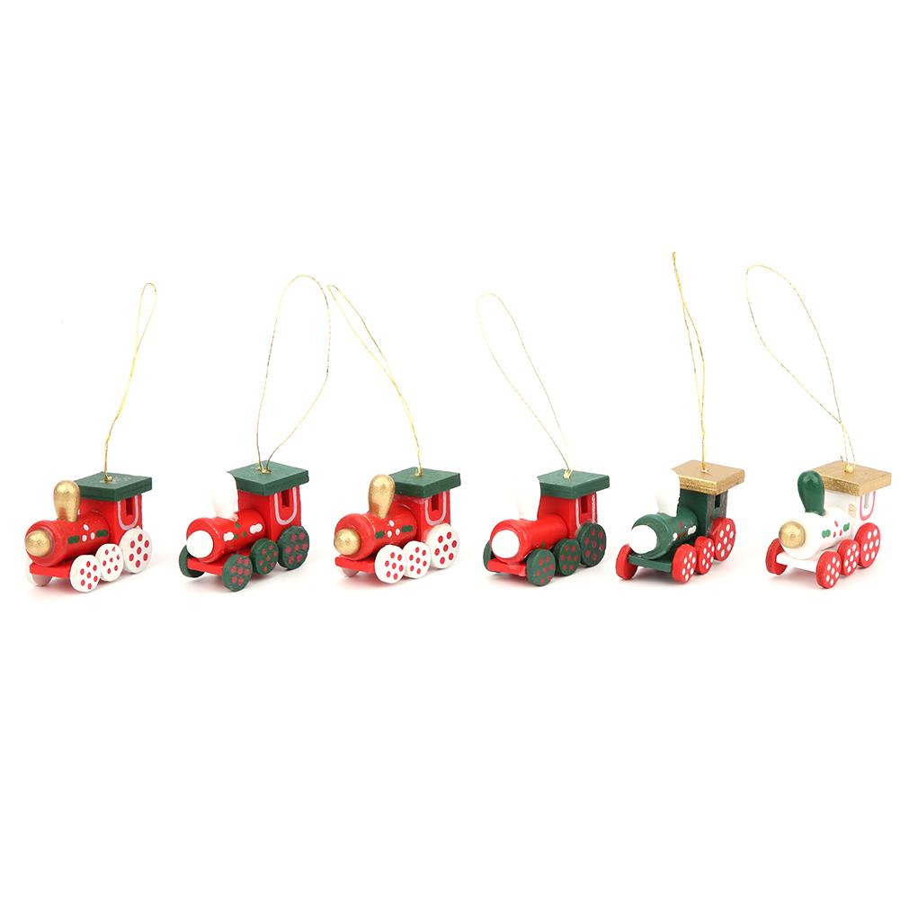 

6pcs Wooden Trains Toy Christmas Ornaments Party Holiday Hanging DecorationTrains Toy