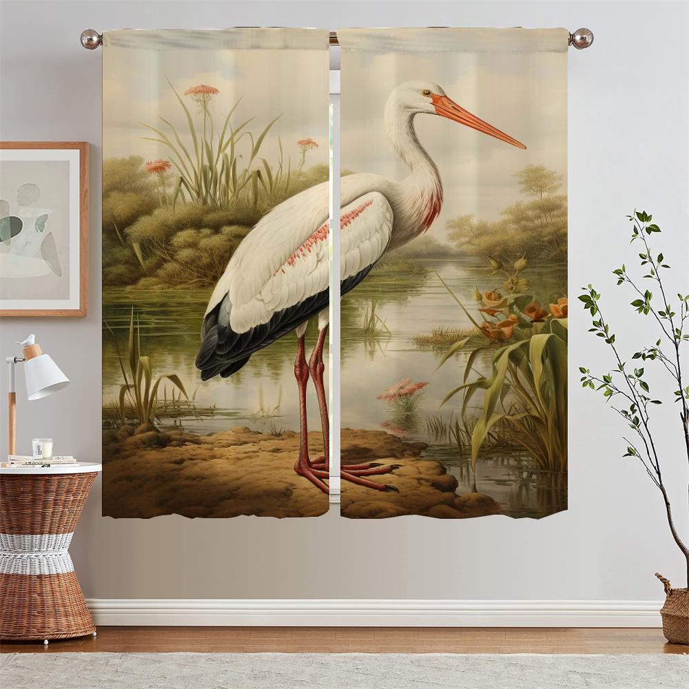 White Stork Kitchen Curtains for Doors Window Blinds Children's Room Curtains for Living Room 2 Elegant Pieces Shade Curtain