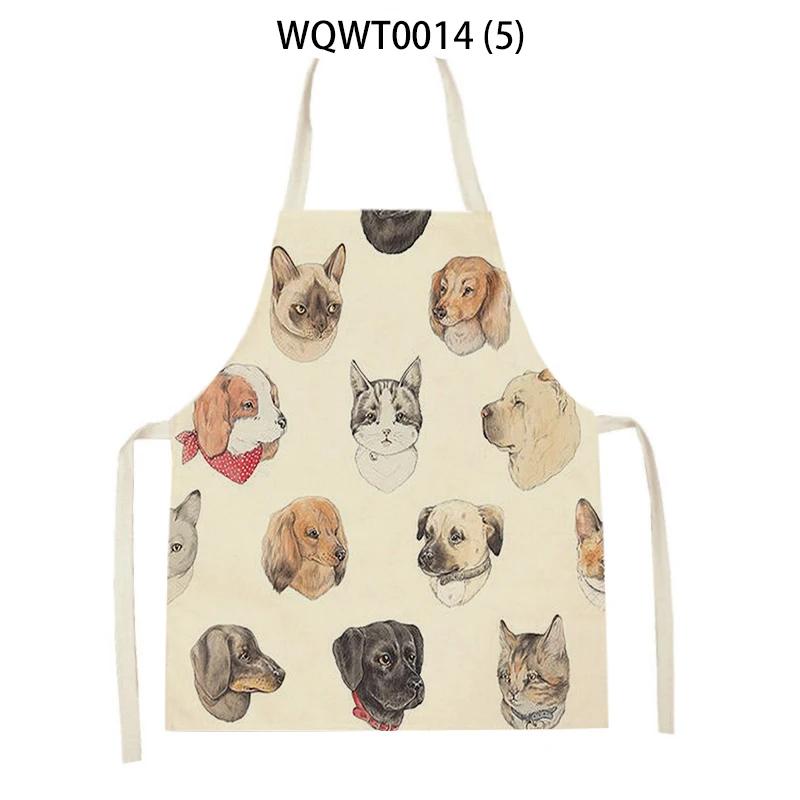 Animal Cartoon Dogs Printed Kitchen Aprons for Women Men Household Cleaning Pinafore Baking Accessories Linen Cooking Aprons