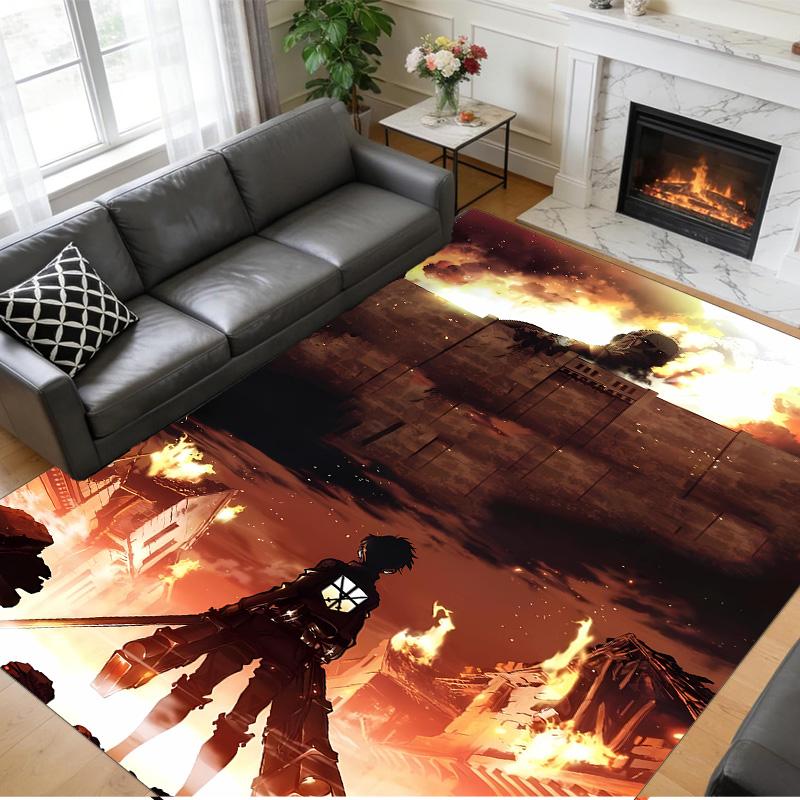 Anti‑Slip Crystal Velvet Floor Rug, Attack on Titan Design Carpet for Indoor Living Bedroom Home Decoration