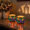 Decor Morrocan Mosaic Candle Holders | Home Light Decorations Items | Mosaic Glass Tealight Holder | Best Lamp for Diwali Decoration | Pack of 2
