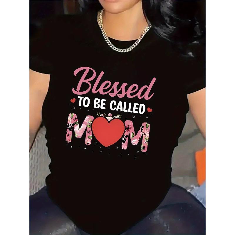 Women Mom Floral Inspirational Text T-Shirt Black White Short Sleeve Comfortable Lightweight Mothers Day Gift Home Outdoor Top