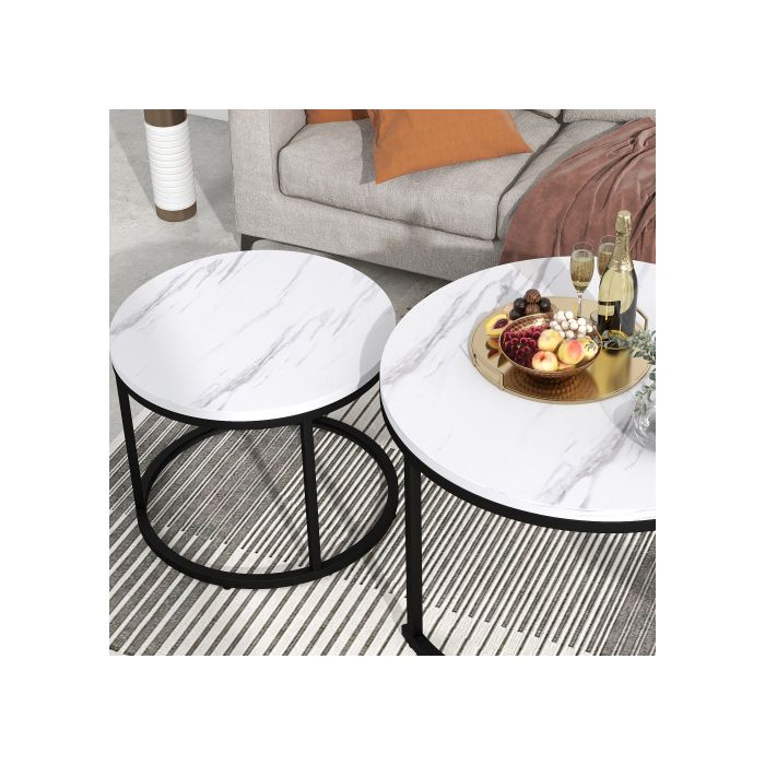 Table basse ronde Lot de 2 tables basses Salon Table d'appoint ronde emboîtée 2 Table d'appoint ronde(Chêne)