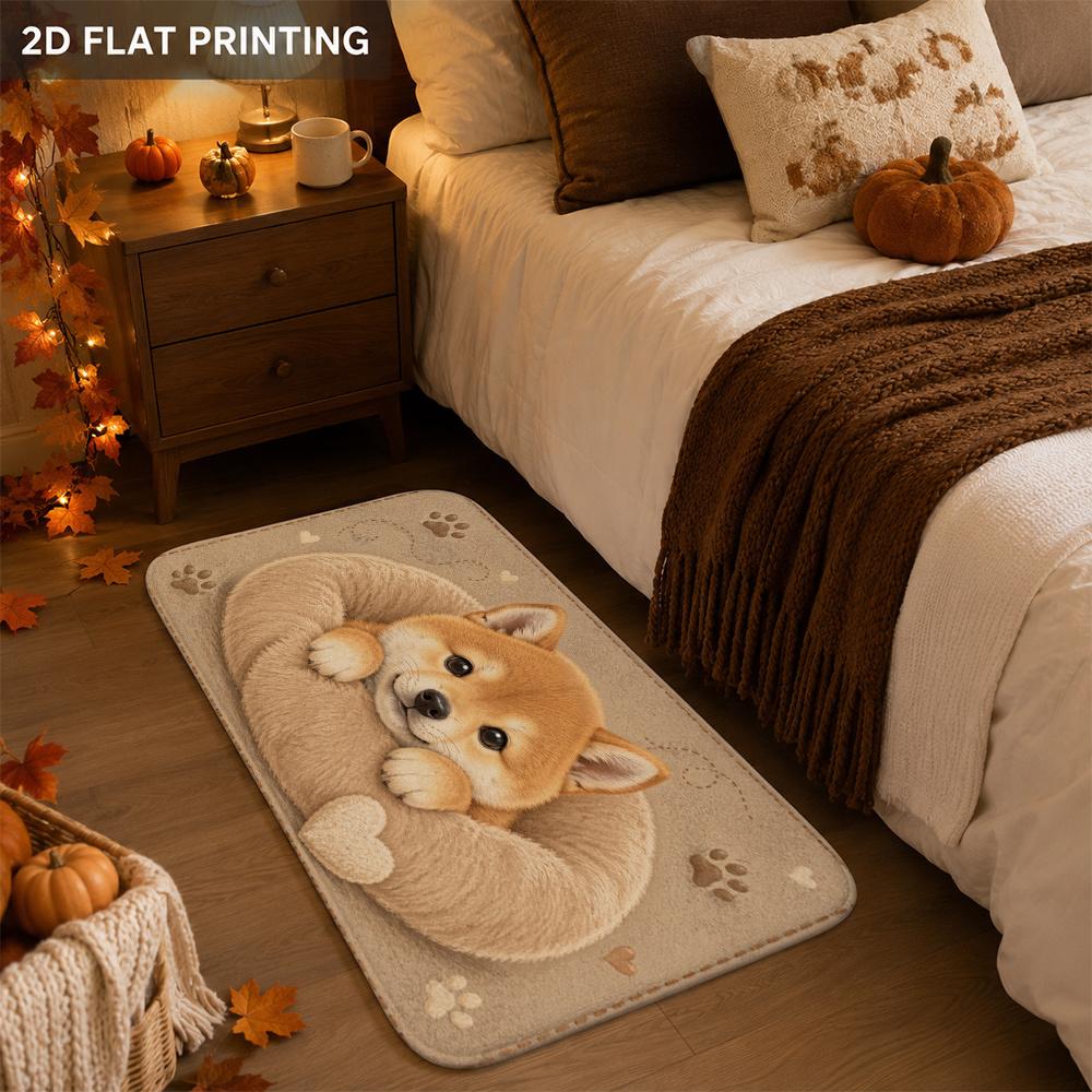 2D Shiba Inu Lying On Bed Bath Mat Non Slip Washable Rug For Living Room Bedroom Entryway Home Decor