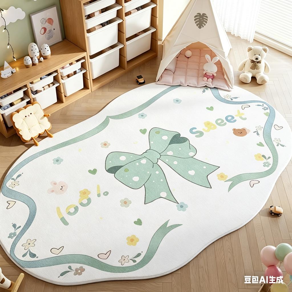Bow Pattern Rugs for Bedroom Thick Plush Study Floor Mat Irregular Shape Living Room Decoration Carpet Fluffy Soft Cloakroom Rug