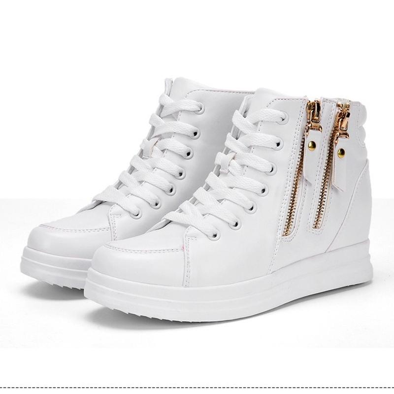 Fashion Comemore 2025 Spring New Inner Heightening Women's Platform Shoes Casual Shoes White High Top Sneakers Short Leather Ankle Boots