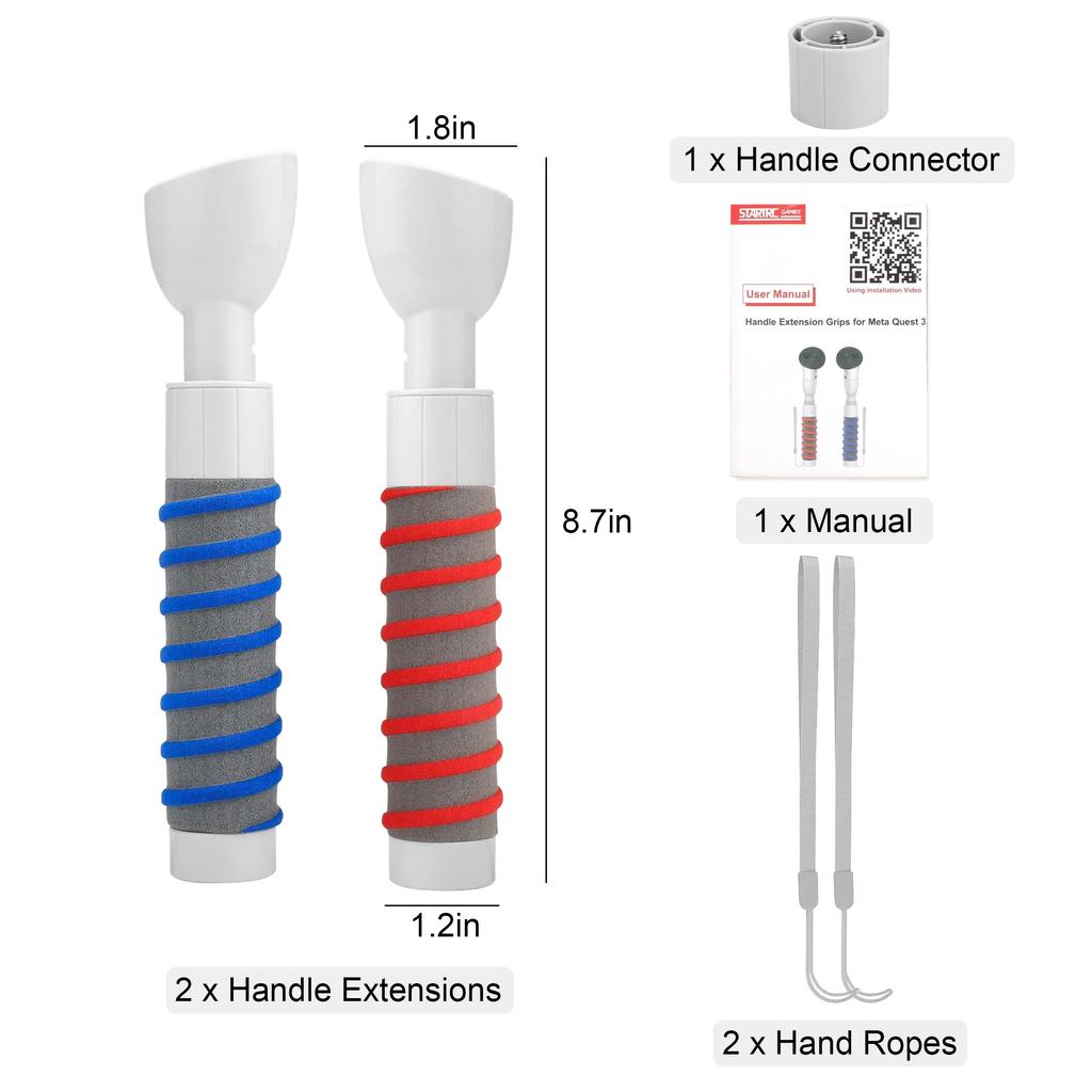 VR Game Handle Attachments Accessories Fit for Meta Quest 3 Controllers,VR Handles Extension Grips for Playing Beat Saber, Gorilla Tag Long Arms Grips