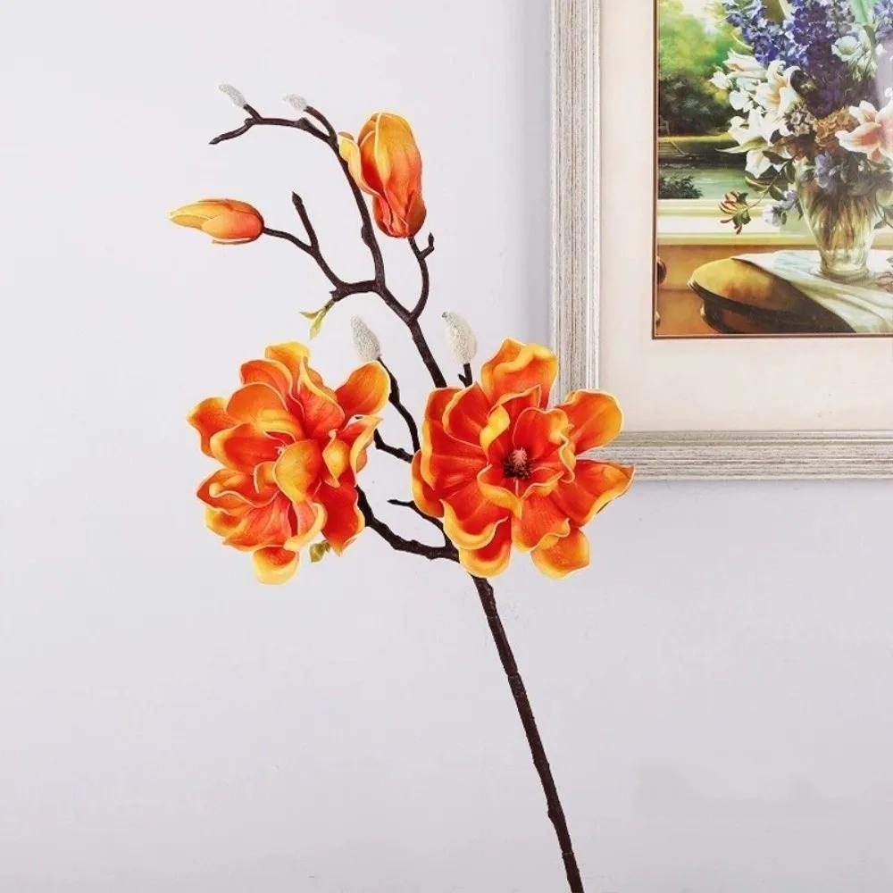 Real Touch Artificial Magnolia Flower Handmade Realistic Faux Magnolia Branch EVA Artificial Orchid Flowers Dining Table Decor