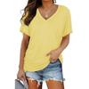 Women Casual Summer T Shirt V Neck Short Sleeve Solid Color Top Clothing