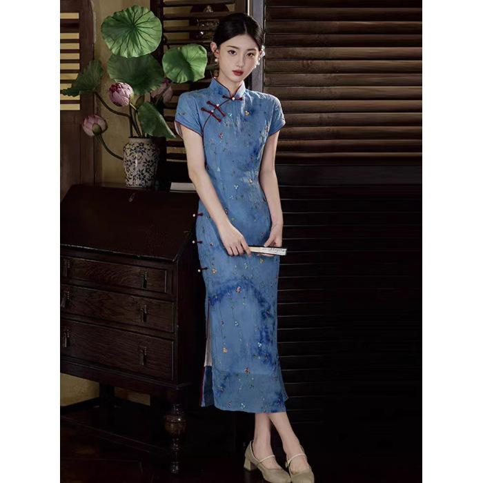 Blue cheongsam 2026 new improved young girl summer thin new Chinese style dress can be worn every day