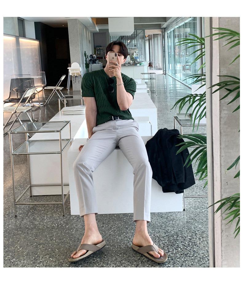 Men's Retro Loose-Fit Ice Silk Knit T-shirt - Short-Sleeve, Round Neck, Korean Style