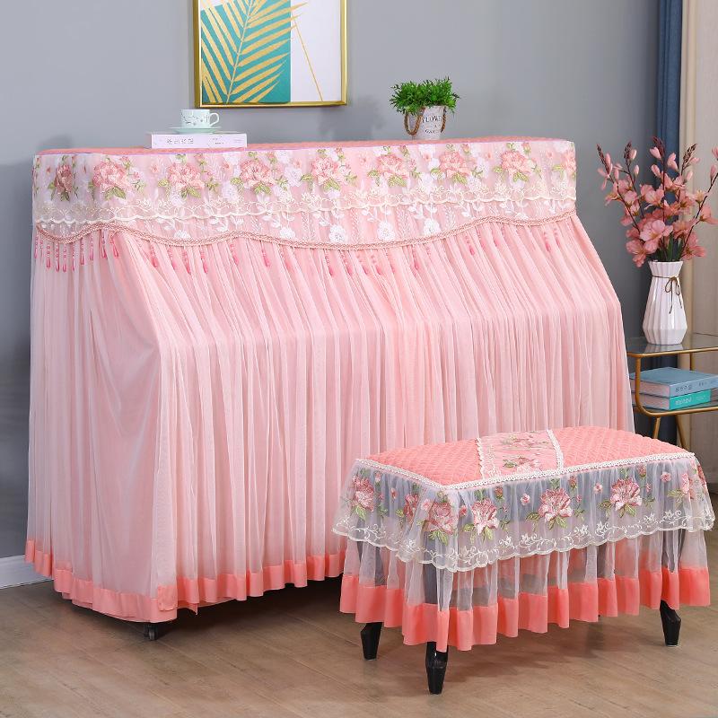 Husă de praf de pian din dantelă albă franceză Acoperire completă Husă de bancă de pian de lux de lux Set de pian electronic de uz casnic Pachet complet