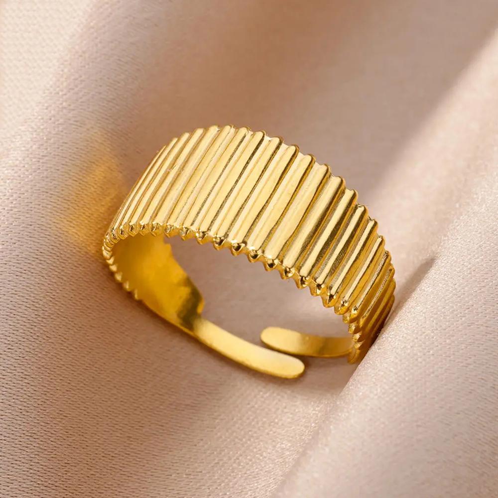 Stainless Steel Rings For Women Men Gold Color Hollow Wide Open Ring Female Male Fashion Wedding Party Finger Jewelry Gift