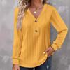 Haut tunique décontracté pour femme grande taille, couleur unie, tricot torsadé, col en V, demi-boutonnage, manches longues, ourlet incurvé