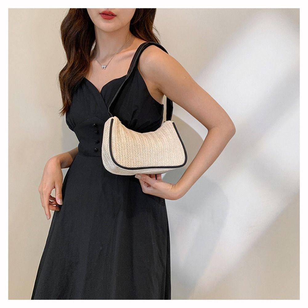 Elegant Straw Shoulder Bag Bohemian Clutch Bag Weave Straw Underarm Bag  Outdoor/Travel/Vacation