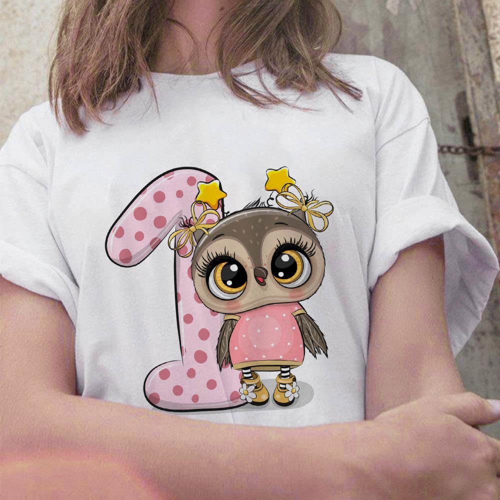 Summer 2025 New Tops Trend Cute Owl Print Ladies T-Shirt Casual Basics Round Neck White Short Sleeve Ladies Tshirt