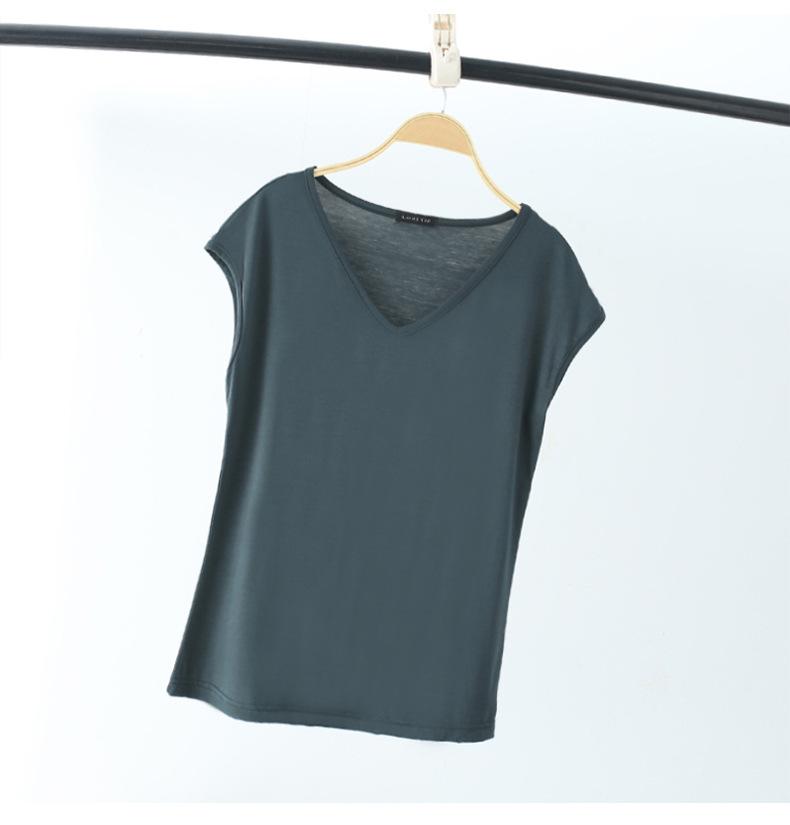 Summer Sleeveless T Shirt Women's V Neck Short Sleeved Loose Plus Size Vest Solid Color