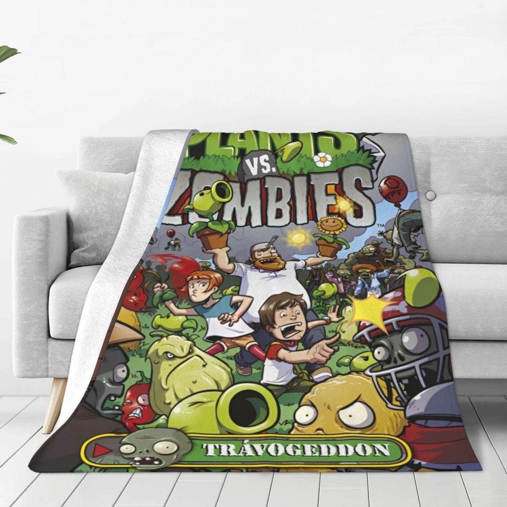 Game P-Plants-vs-Zombie Printed Warm Blanket Picnic Plush Throw Blanket Graphic Couch Chair Flannel Bedspread Sofa Bed Cover