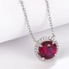 Zhou Hengfu S925 Silver Round Pendant Necklace with Pigeon Blood Red and Diamond Inlay