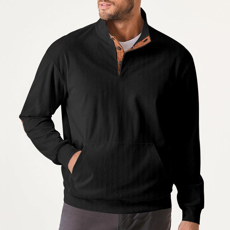 Autumn Men's Casual Stand-Collar Long-Sleeved Corduroy Sweatshirt with Pockets