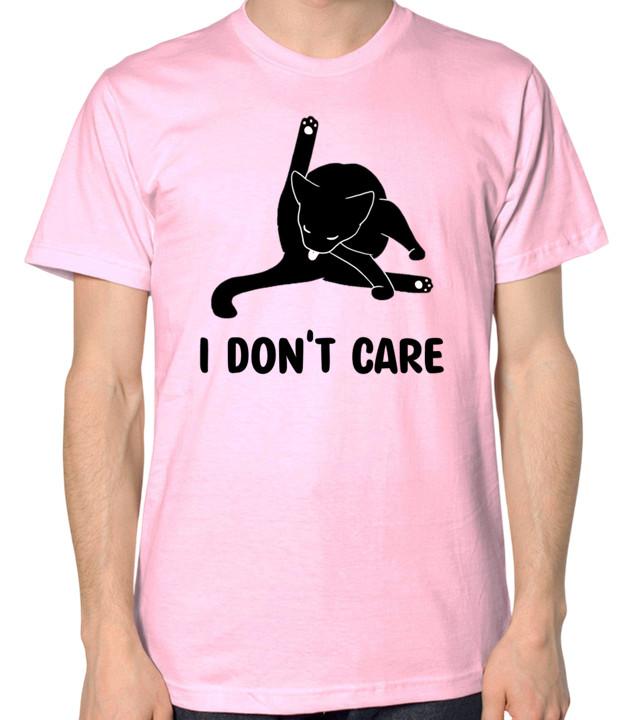 

I Don t Care T-Shirt Cat Licking Itself Funny Mens Womens Top S разноцветный