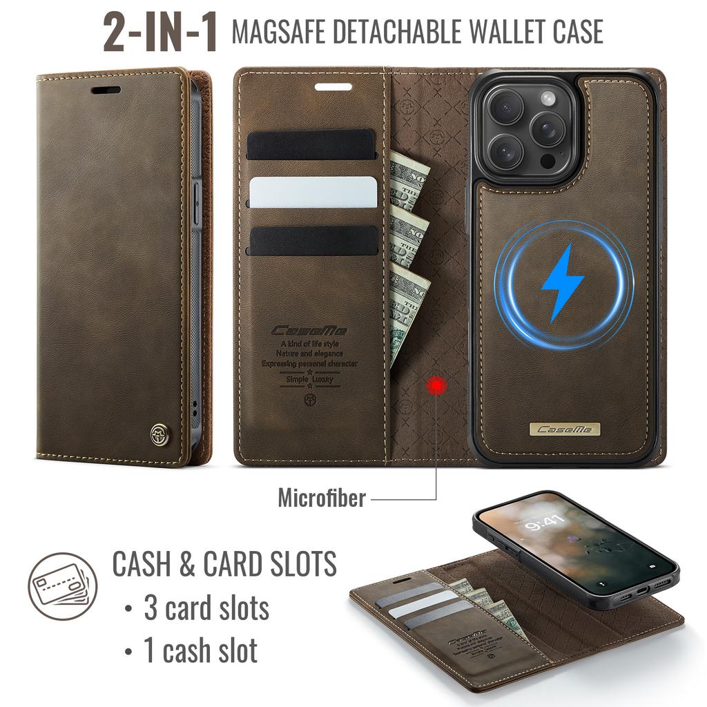 For iPhone 14 Pro Max Case CASEME C49 Compatible with MagSafe RFID Blocking Detachable Wallet Leather Phone Cover