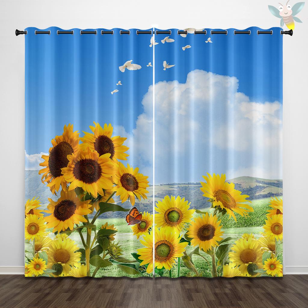 2 Stück bedruckte Vorhänge mit Sonnenblumenmuster, im Retro-Landhausstil für Schlafzimmer und Wohnzimmer