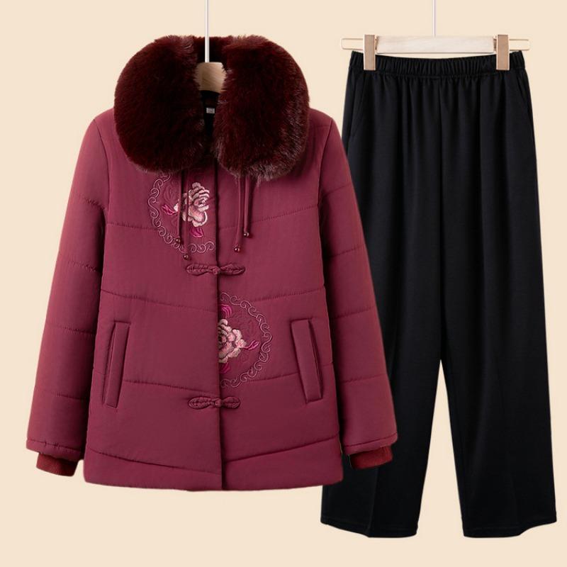Winter new grandma clothes fleece thickened cotton-padded coat middle old mother fur collar cotton-padded jacket old lady cotton-padded clothes women