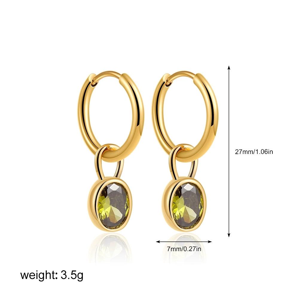SSeesy Trendy High Quality PVD 18K Gold Plated Tarnish Free Oval Zircon Earrings Stainless Steel Party Engagement Gift