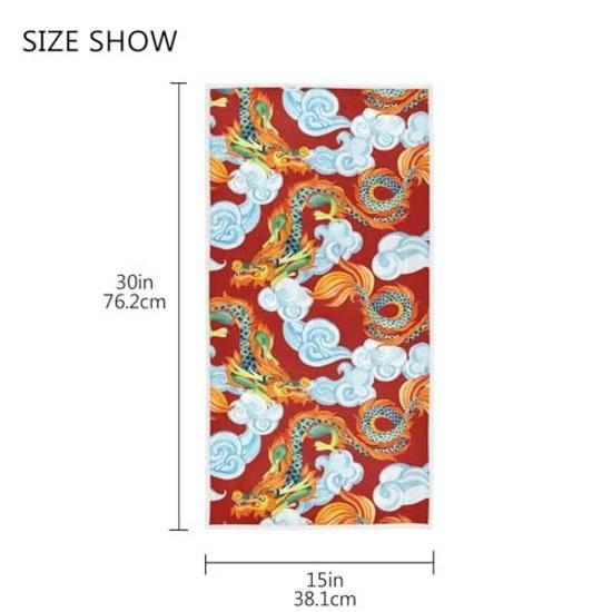 Bath towel dragon pattern fluffy soft texture absorbent quick-drying antibacterial deodorizing gifting approximately 7638 cm.