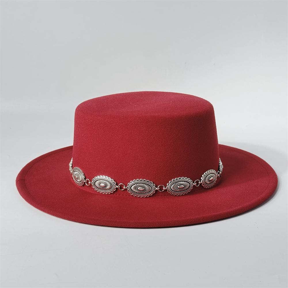 Unisex Klassische Filz Kirchenhüte Britischer Stil Breiter Rand Oberer Fedora Hut Hochzeits Verkleidung Breiter Rand Flacher Oberteil