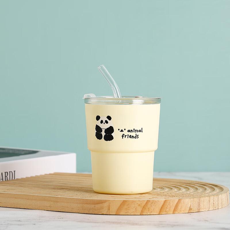 Shangqi Portable Cartoon Glass Straw Cup
