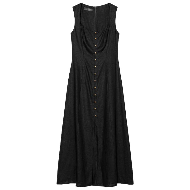 Zaprha 2025 New Arrival Hepburn Style Sleeveless Square Collar Elegant Linen Midi Skirt Dress Slim Looking 6962029