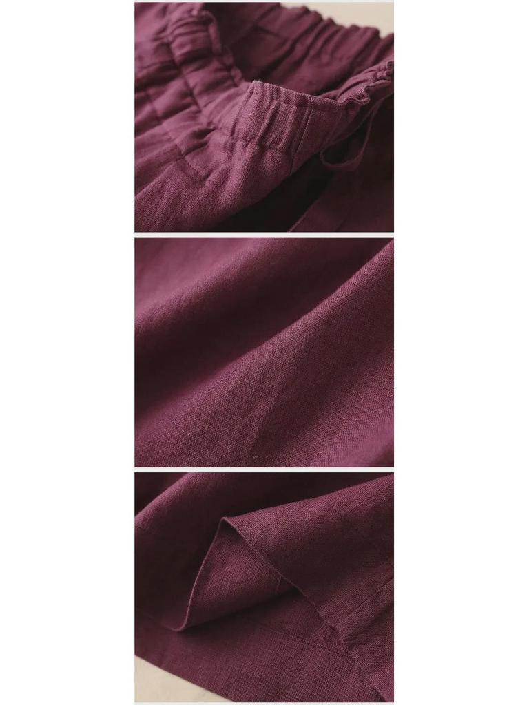 Damen Weitbeinige Cropped Leinen-Baumwollhose - Hohe Taille, Lockere Passform für Frühling/Sommer 2024.