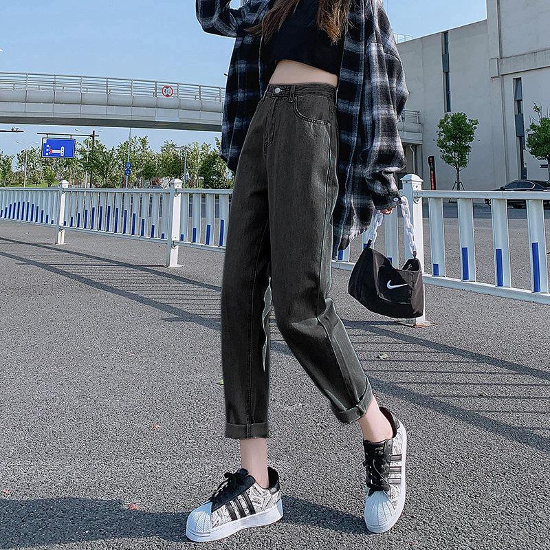 Apricot High-Waist Korean Carrot Jeans for Women - 2021 Loose Fit, Nine-Point Style