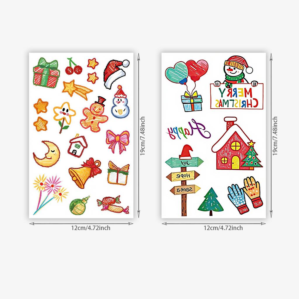 Crayon-Style Christmas Cartoon Tattoo Sticker Waterproof And Long-Lasting Women'S Arm Childlike Simulation Tattoo