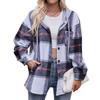 Autumn and Winter Hooded Casual Jacket Mid Length Checkered Women's Blouses & Shirts