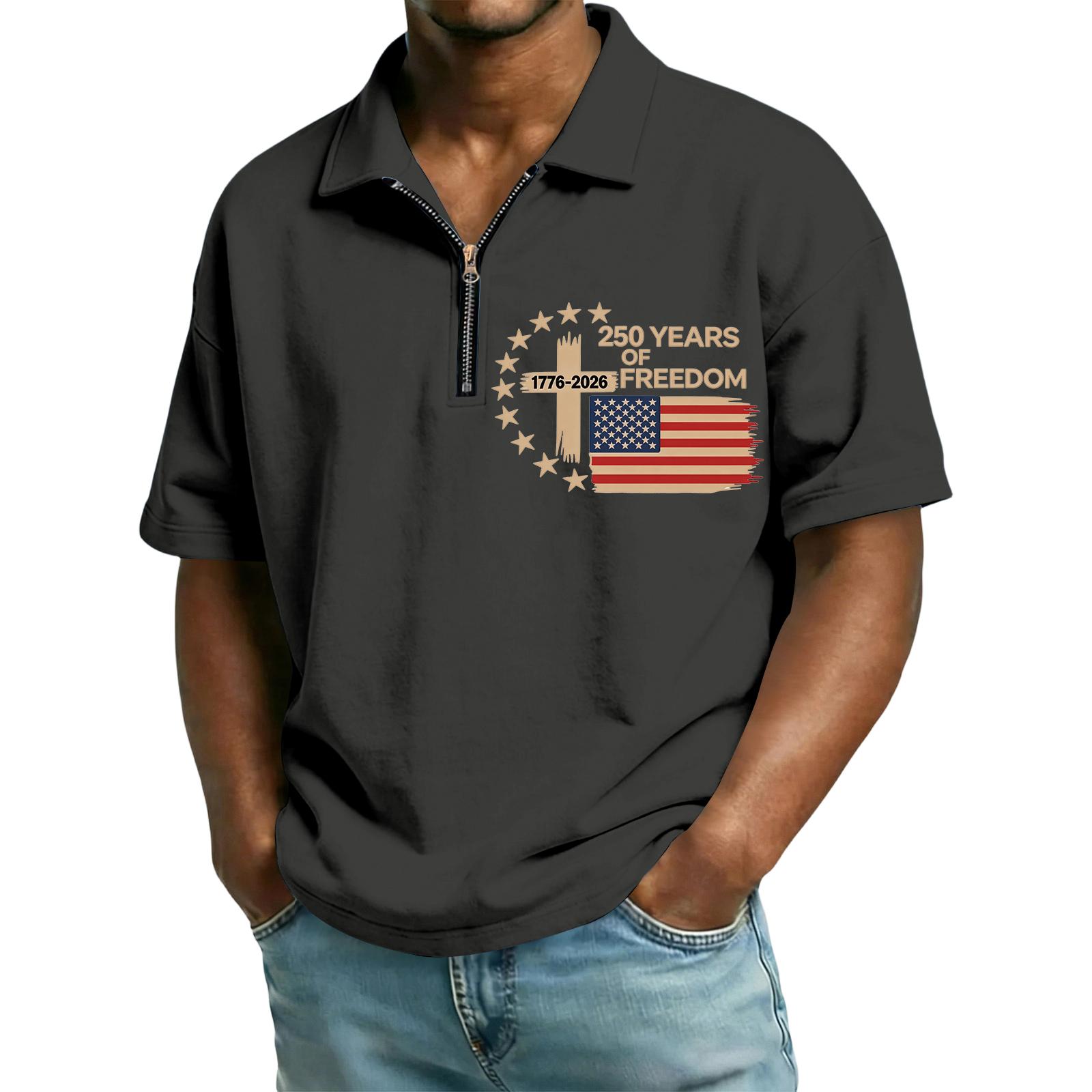 

Men s Collared Short Sleeve , Independence Day Flag Letter Print Loose Casual Summer Tops L кофейный