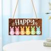 Colorful Rabbit Happy Easter Sign Flowers Pattern Cartoon Style Wall Decoration Egg Design Wooden Material Wooden Hanging Sign