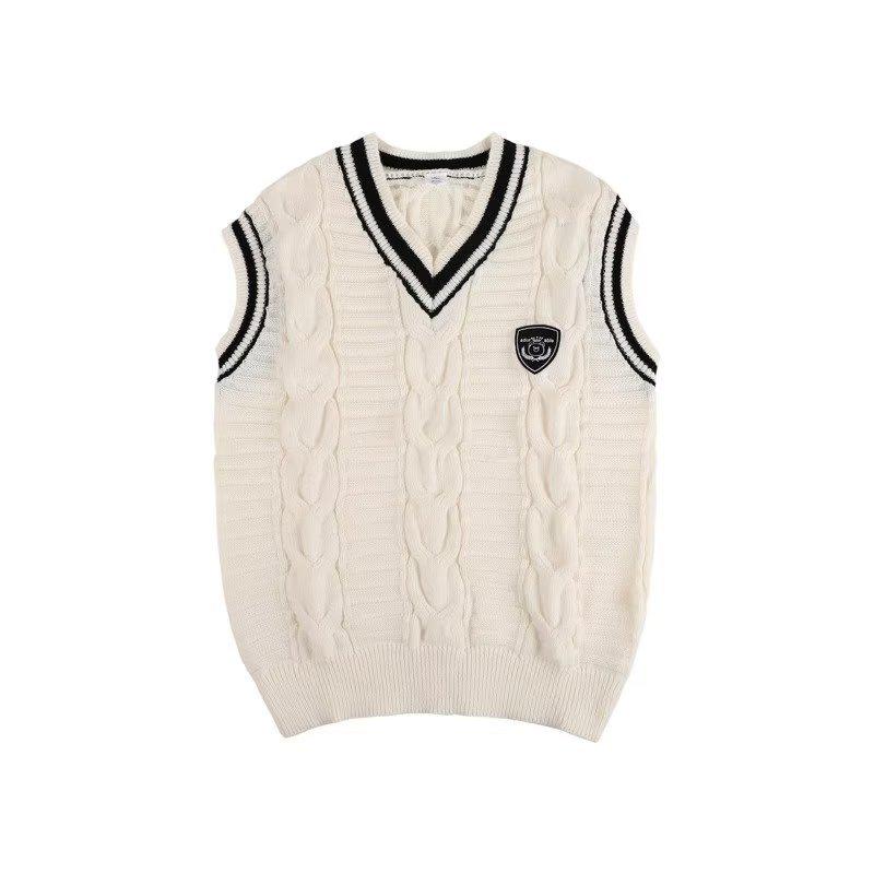 Men's Autumn V-Neck Knitted Sweater Vest: College Style, Loose Fit, New Design