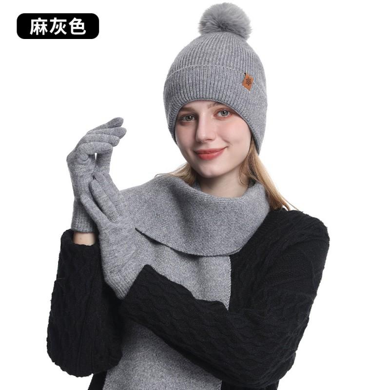 Womens Winter Warm Knit Hat Scarf Glove Set Alpaca Blend Thick Lined Ear Protection Accessory Cold Weather