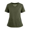 Women's Short Sleeved Solid Color V-neck Buttonable Side Slit Top T-shirt