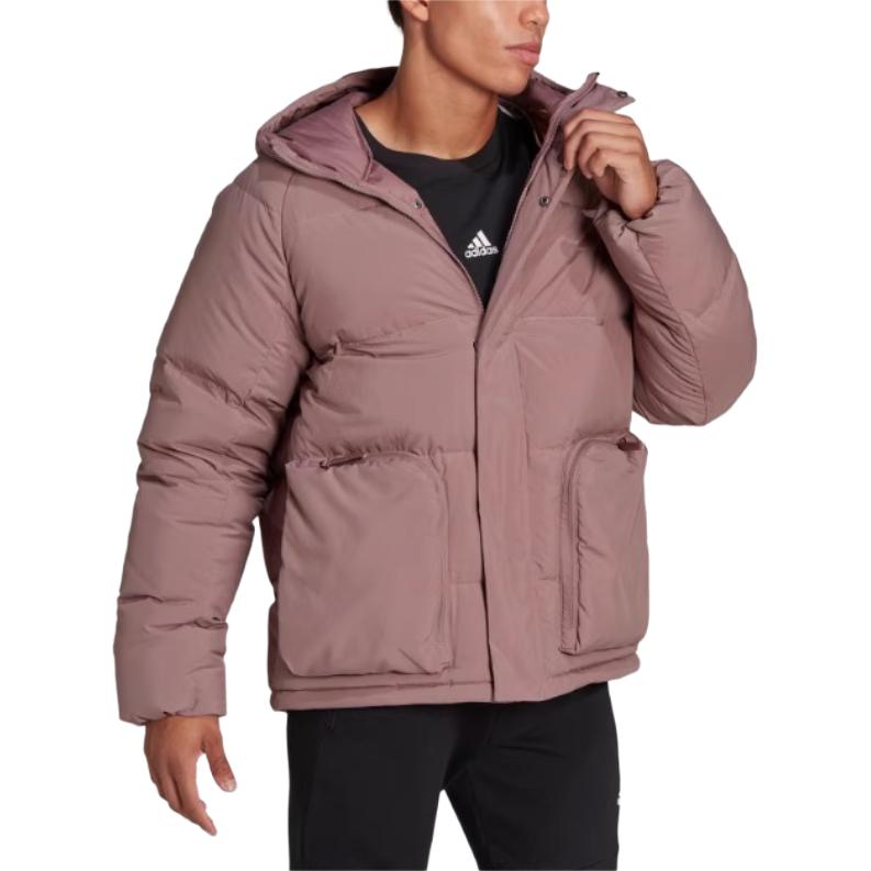 Adidas Solid Logo Print Warm Hooded Down Jacket Men Outerwear Mystery-Oxide-Red HD8905