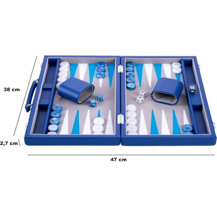 Backgammon de luxe 15", 38 cm - matériaux de Haute qualité - dés et jetons nacrés