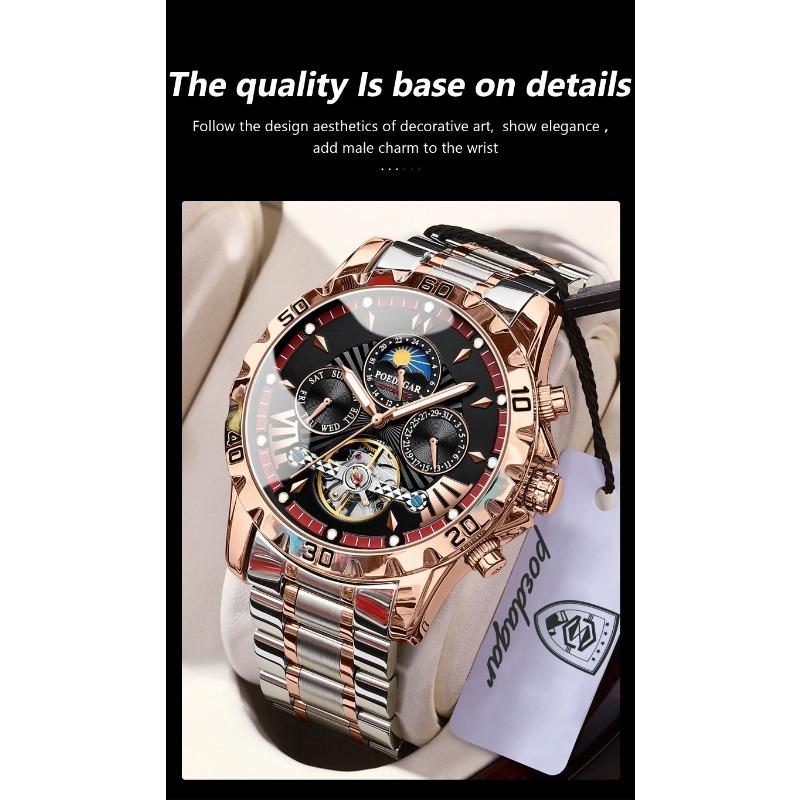 POEDAGAR Luxury Men Watch Luminous Waterproof Hollow Tourbillon Male Clock Week Date Business Automatic Mechanical Watches