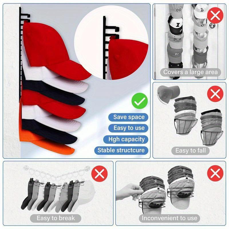 16 Grids Wall Mounted Cap Rack Hat Holder Baseball Cap Towel Rack Holder Closet Hanger Storage Organizer Accessories Space Savin