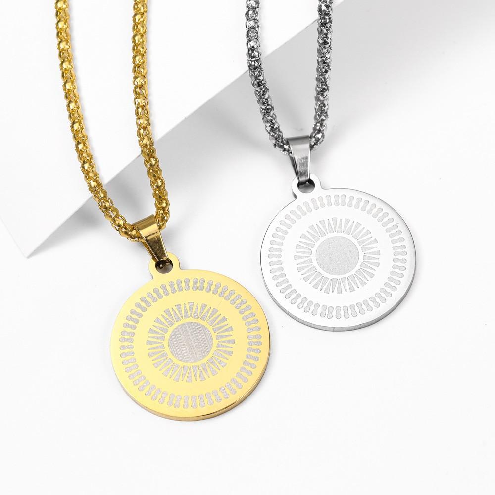 Exquisite Plated Sun Disc Engraved Sun Pendant Sun Charm Necklace Sunshine Pendant Necklace