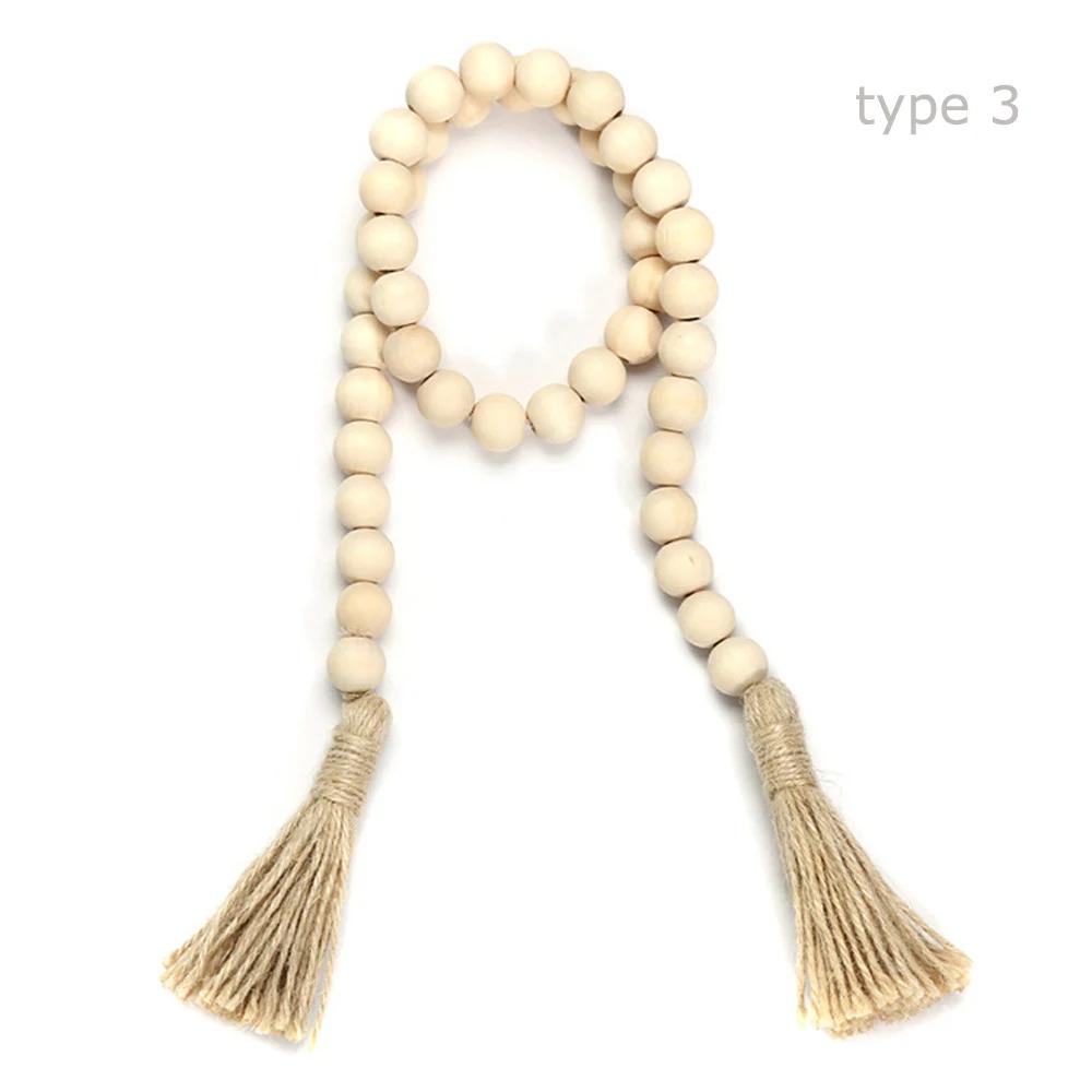 Wall Hanging Wood Bead Garland With Jute Rustic Farmhouse DIY Ornament Tassels String Handmade Garland Home Decor Gift